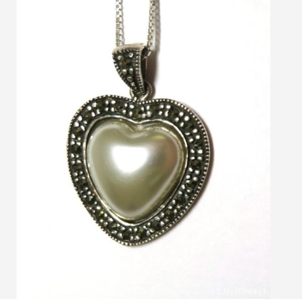 Sterling Silver Resin Marcasite Heart Necklace